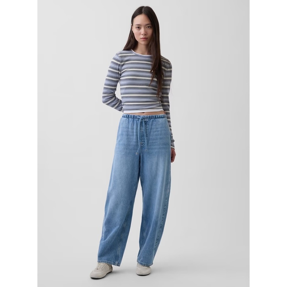 NEW GAP Ultrasoft Denim Pull-On Barrel Jeans Medium Tall Light Wash Blue
